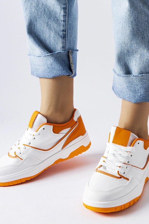 Weiße und orange Barrette-Sneakers