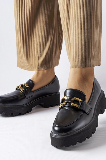 Zwarte dames mocassins met gesp, „Piazzo"