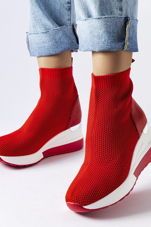 Baskets compensées en tissu Casgio rouge