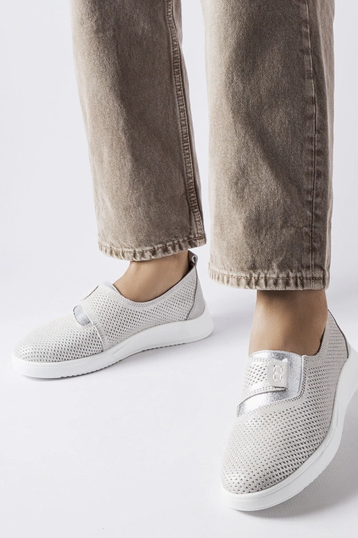 Ethels sølv perforerede læder sneakers