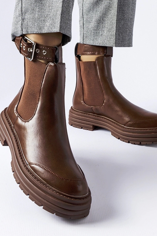 Braune Stiefeletten mit dekorativer...