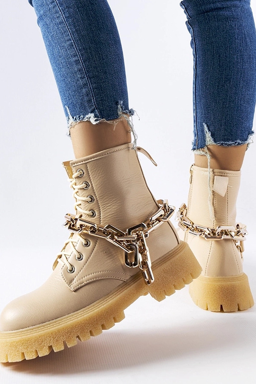 Beige Bowling-Stiefel mit Kette
