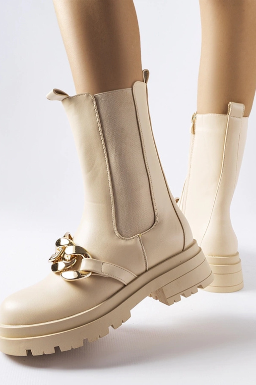Beige Stiefeletten mit Kette Thierry