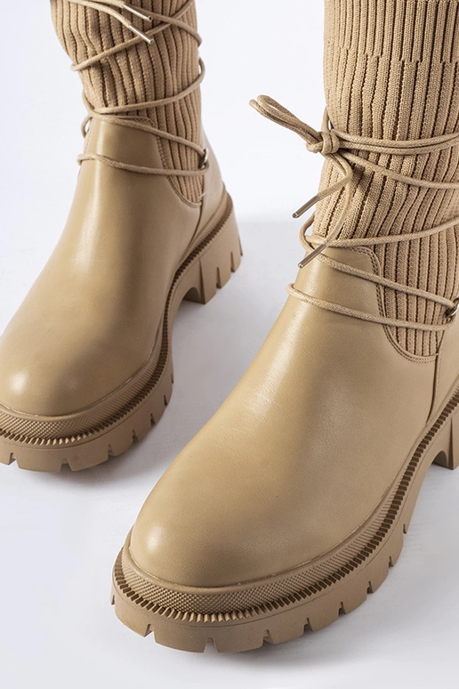 Beige Sockenstiefel mit Schnürung Eliot