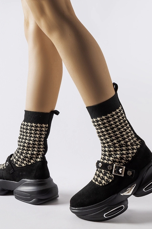 Bottines noires à motif pied-de-poule...