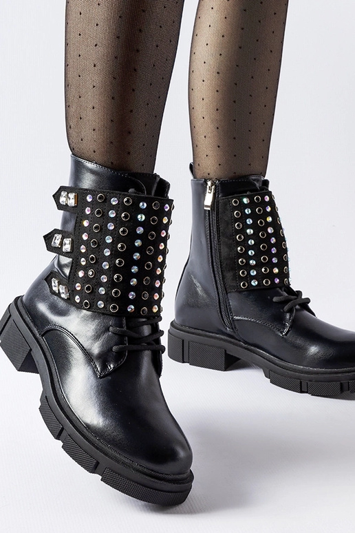 Bottines noires ornées de zircons Cento