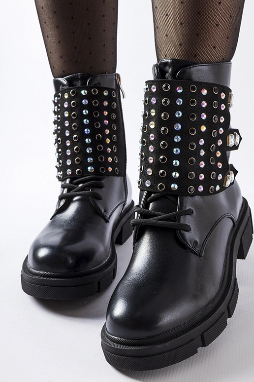 Bottines noires ornées de zircons Cento