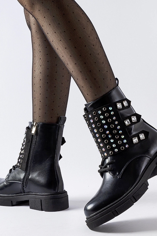 Bottines noires ornées de zircons Cento