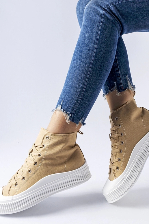 Bottines hautes couleur sable sur...