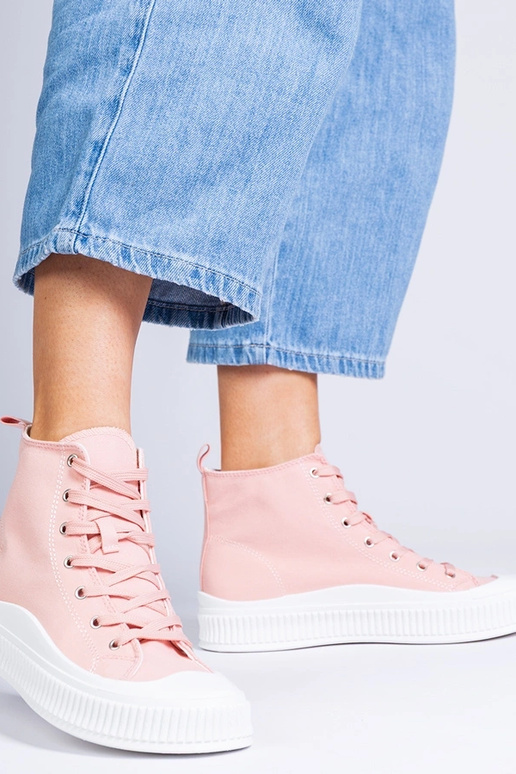 Bottines hautes roses sur plateforme,...