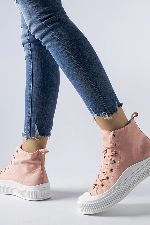 Bottines hautes roses sur plateforme,...