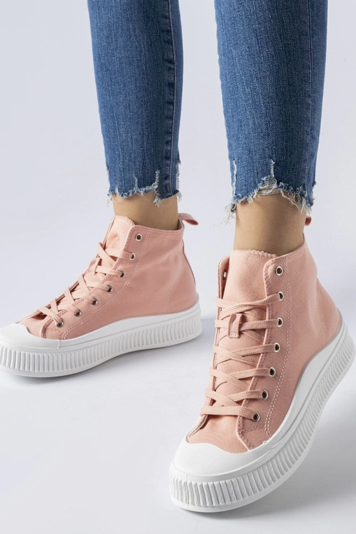 Bottines hautes roses sur plateforme,...