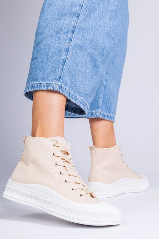 Sandfarbene Schuhe auf Plattform,...