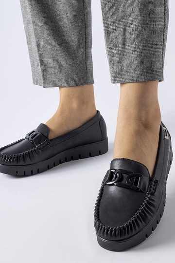 Schwarze Schnallen-Loafer mit Keilabsatz von Lionella
