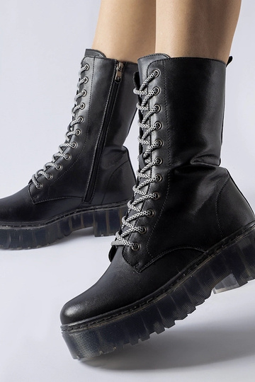 Schwarze, warme Middletown-Stiefel aus echtem Leder 2