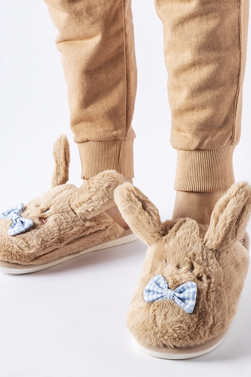 Beige hjemmesko med ører og sløjfe Bruna