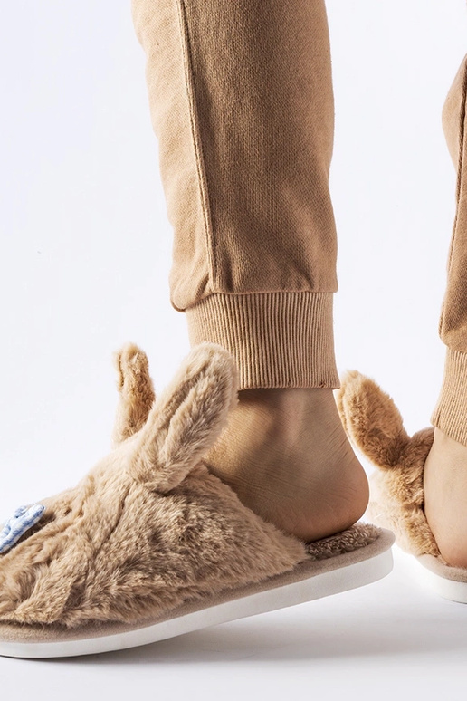 Beige Hausschuhe mit Ohren und...