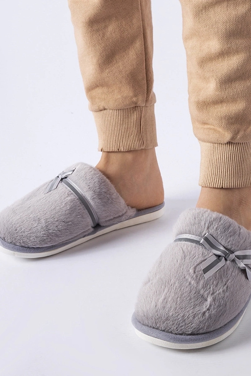 Grå varme hjemmesko med sløjfe Antonina