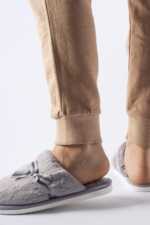 Grå varme hjemmesko med sløjfe Antonina