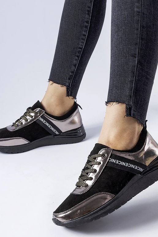 Baskets en cuir noir et gris de...