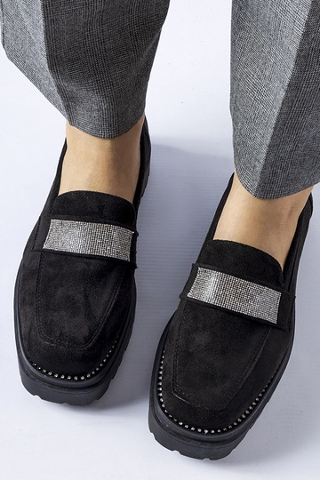 Schwarze Nicholls Kunstwildleder-Schuhe mit Zirkonia 2