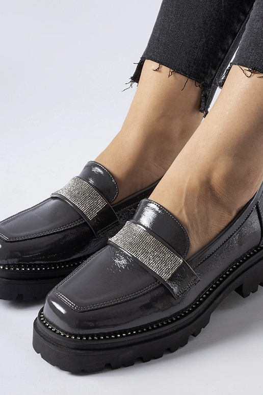 Mocassins laqués gris foncé Fecteau Mocassins laqués gris foncé Fecteau