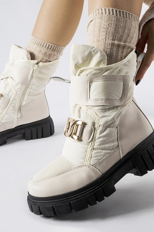 Beige Schneestiefel mit dekorativer...