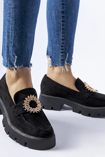 Mocassins noirs ornés d'une boucle Stanislas