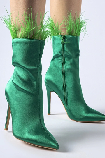 Groene enkellaarsjes versierd met veertjes Selvena 2