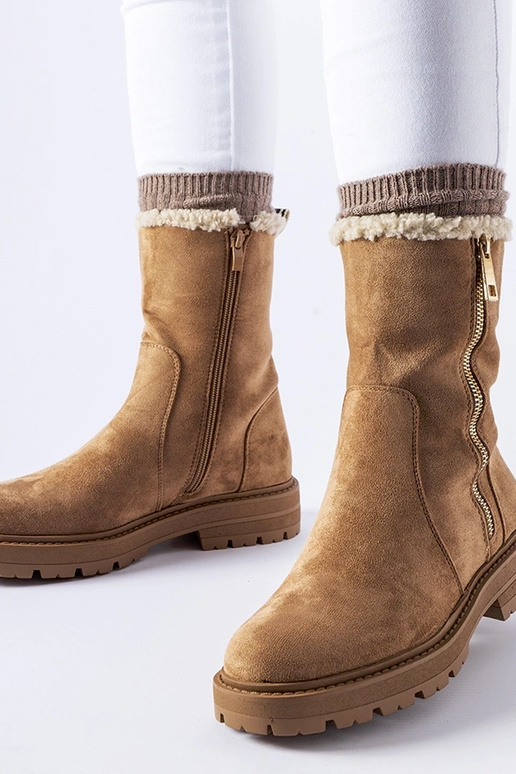 Beige gefütterte Stiefeletten mit...