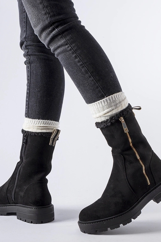 Schwarze gefütterte Stiefeletten mit...