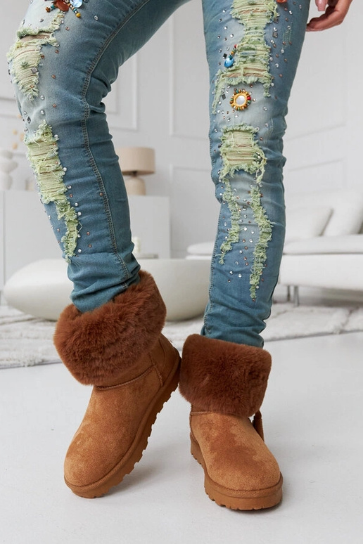 Bottes de neige fourrées marron de...