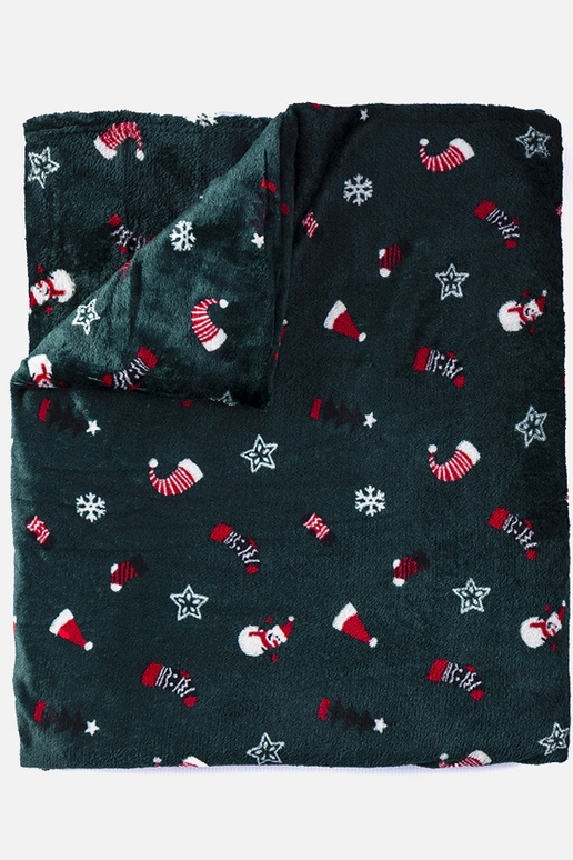 Couverture verte avec motifs de Noël...