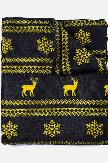 Velma sort tæppe med gule...