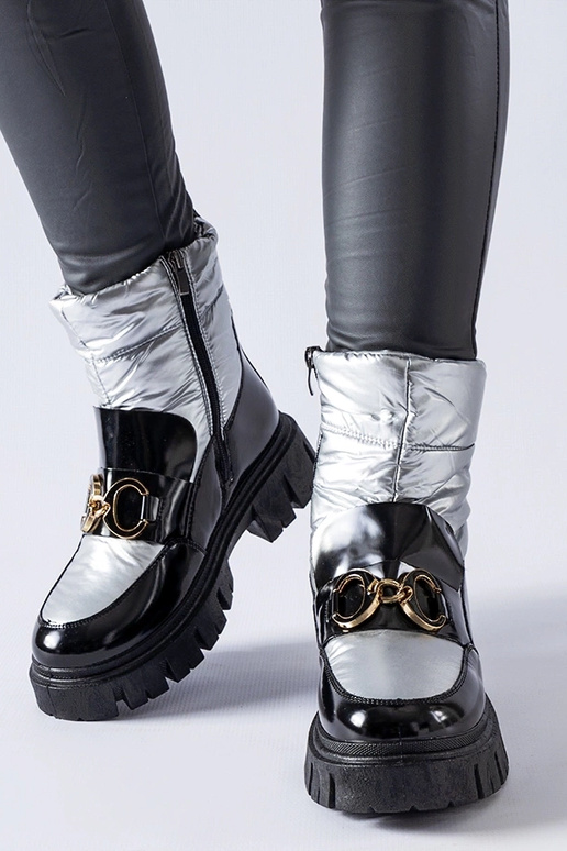 Bottes d'hiver en cuir verni noir et...