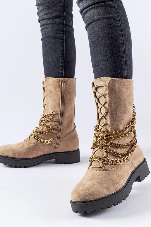 Bottines isolantes beiges avec chaîne...