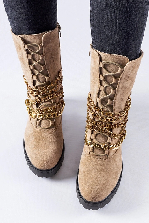 Bottines isolantes beiges avec chaîne...