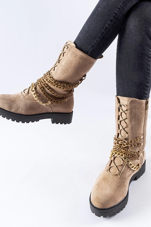 Bottines isolantes beiges avec chaîne...
