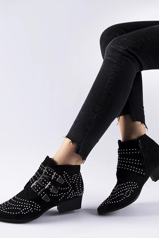 Sorte dekorative ankelstøvler med lav...