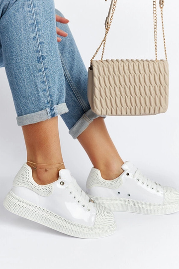 Bottines sneakers blanches avec zircons GOE NN2N4011