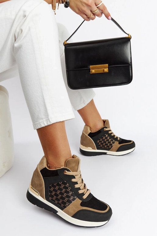 Schwarze, kastanienbraune Keil-Sneakers