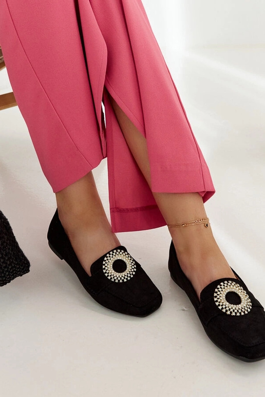 Mocassins noirs ornés de zircons Celena