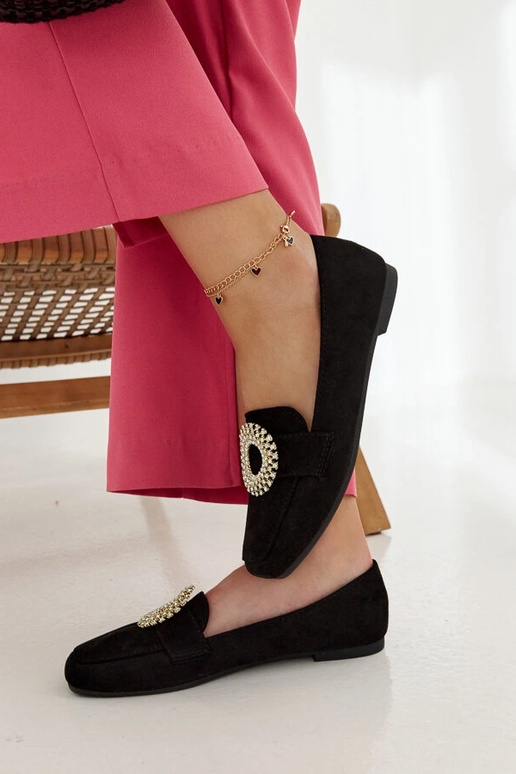 Mocassins noirs ornés de zircons Celena