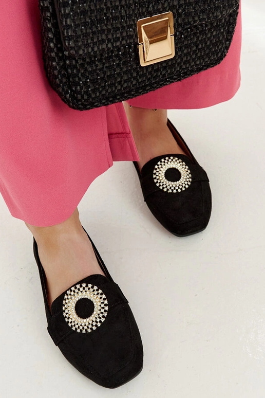 Mocassins noirs ornés de zircons Celena