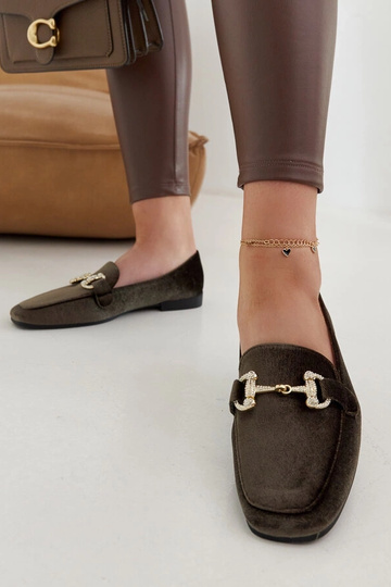 Fabrizia mocassins en velours verts avec zircon