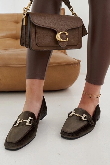 Fabrizia mocassins en velours verts avec zircon 2