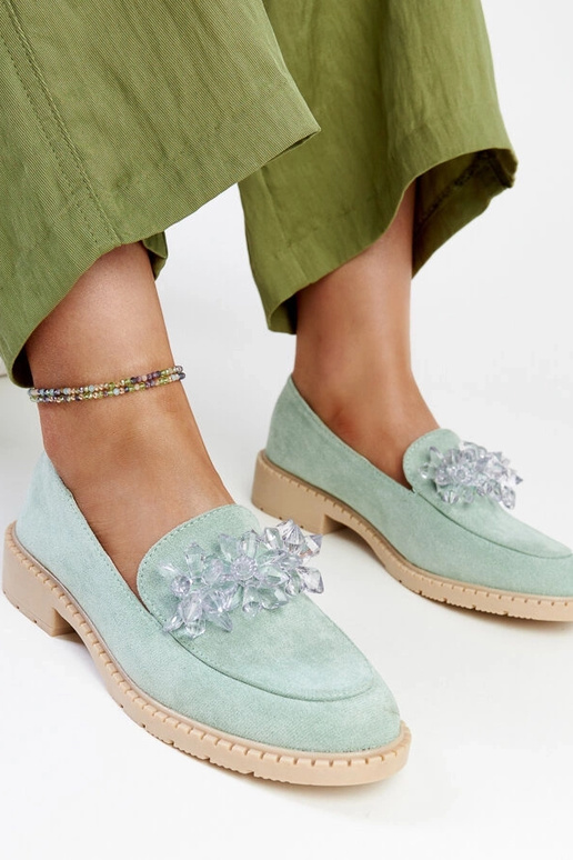 Lysegrøn ruskindsmokkasiner med... Lysegrøn ruskindsmokkasiner med...