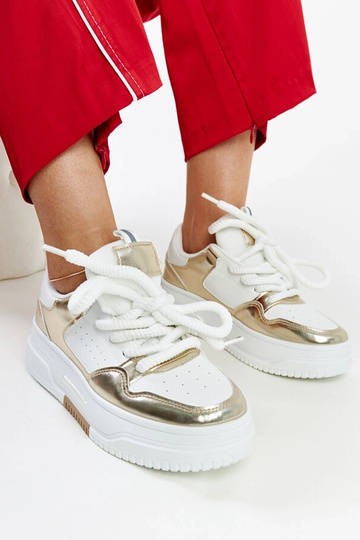 Weiße und goldene Farkas-Sneakers mit hohem Plateau