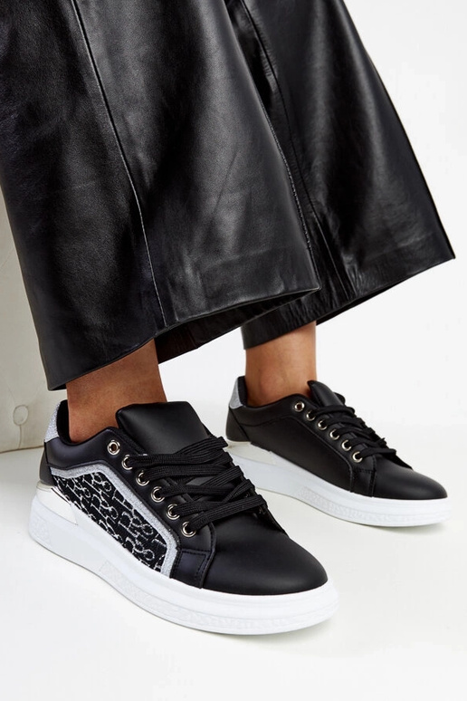 Schwarze Glitzer-Plateau-Sneakers Fekete