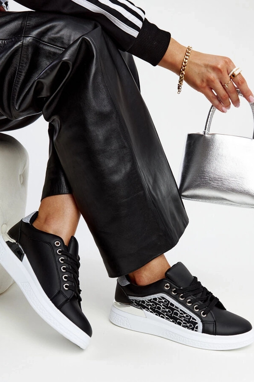 Schwarze Glitzer-Plateau-Sneakers Fekete